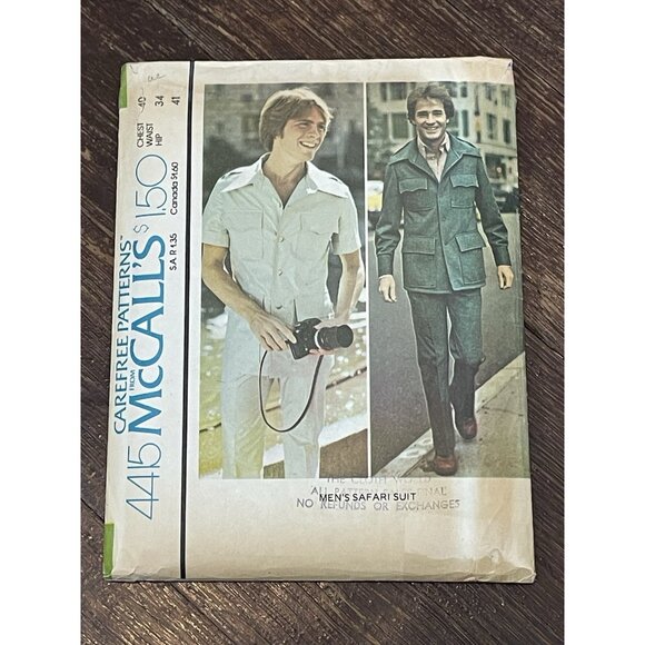 McCall's 4415 Pattern Vintage 1970s Men's Safari Suit Size 40 UNCUT - Picture 1 of 4